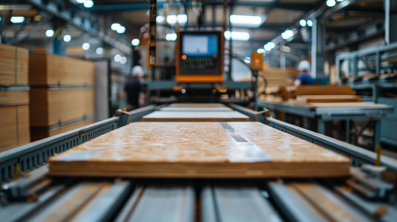The machine is applying PUR Adhesive to the board.